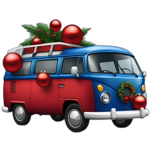 Darkblue Campervan with a lot red Christmas Balls  emoji