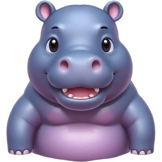 A 3D cartoon hippopotamus half-submerged in water, smiling gently, soft lighting, rounded body and glossy texture, cute Memoji-style look.Full body. emoji