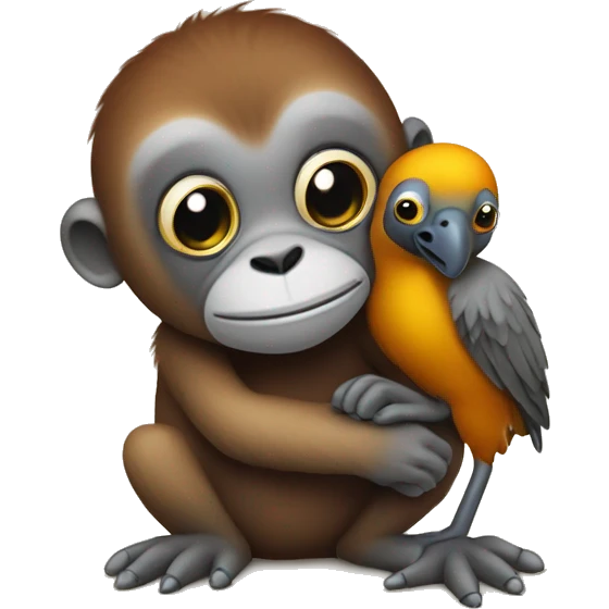Cute Titi monkey hugging a cute dodo bird emoji