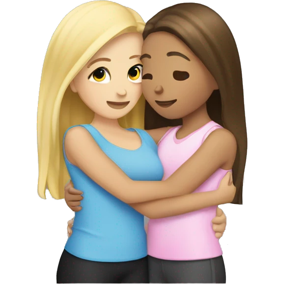 Girl bestfriends hugging blonde and brunette emoji