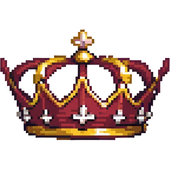 maroon crown with black, gold, and white accents, simple design, pixel art style emoji