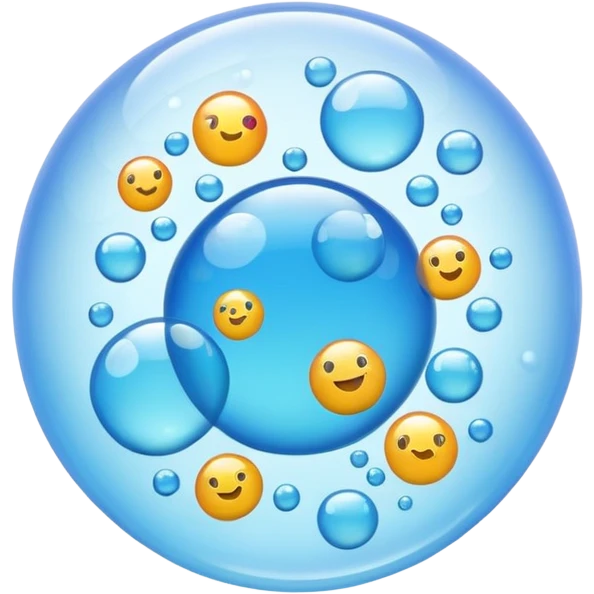3D iPhone style emoji of free-floating bubbles, scattered randomly in the air, translucent and shiny, various sizes, not contained in any circle, isolated on white background, soft shadows, high detail, NO FACE emoji