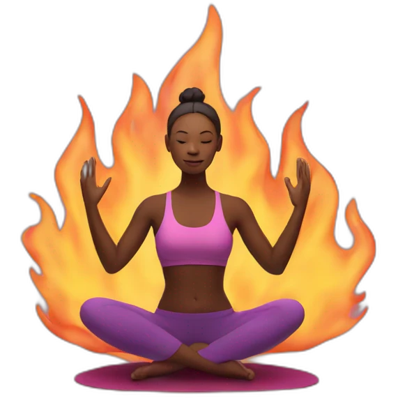 person doing yoga with fire in the background emoji