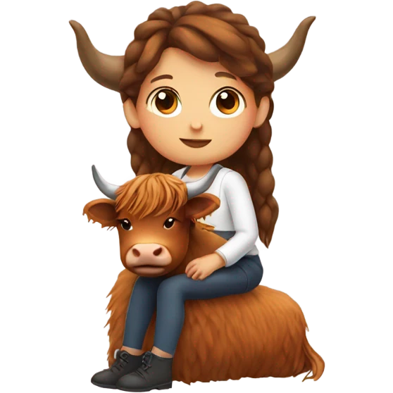 Girl sitting a highland cow emoji