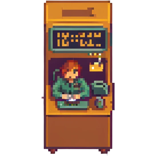 tired worker clocking out, end of shift, pixel art style emoji