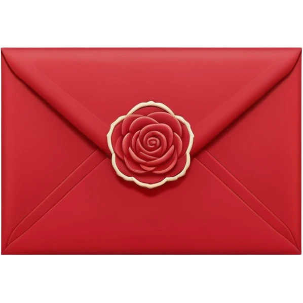 Envelope sealed with small rose wax stamp, minimalist design, deep red flat vector, clean thin lines, transparent background, elegant gothic aesthetic emoji