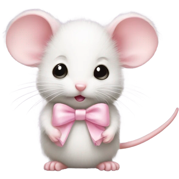 Fuzzy baby mouse with light pink bow emoji