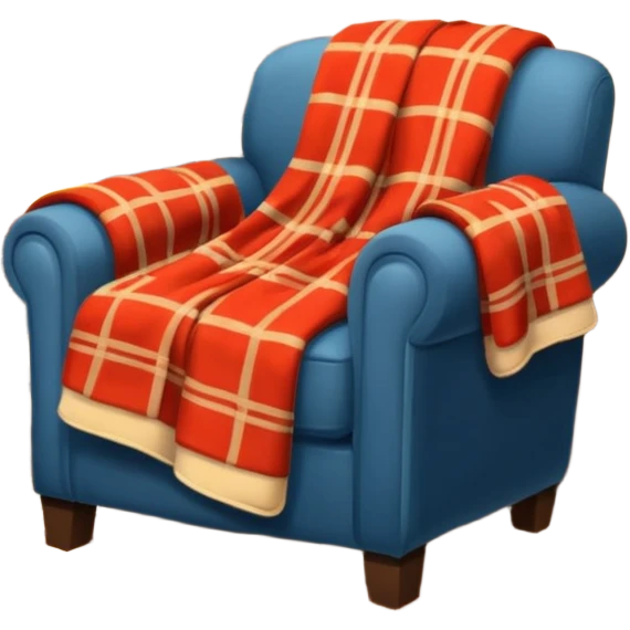 Armchair with blanket draped over the arm and glowing fireplace beside it emoji