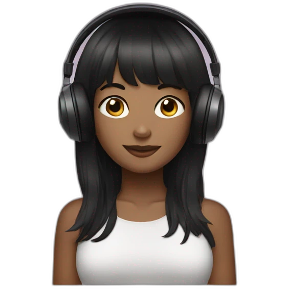 Cute woman black bangs hair headphone  emoji