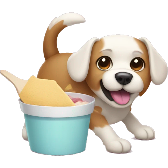 Crea un emoji de un perro comiendo pastel emoji