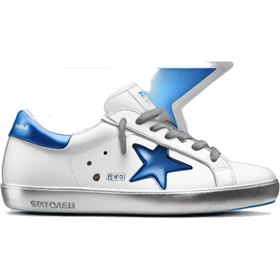 golden goose sneaker white with silver star and blue heel emoji