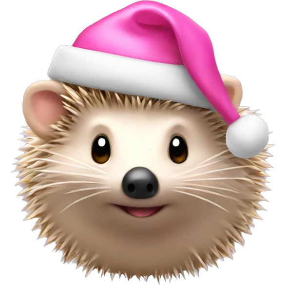 Hedgehog with pink Christmas hat and Ribbon emoji