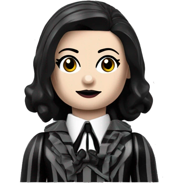 Lego Nevermore Academy. Tough Wednesday Addams. Black and gray Striped School uniform jacket emoji