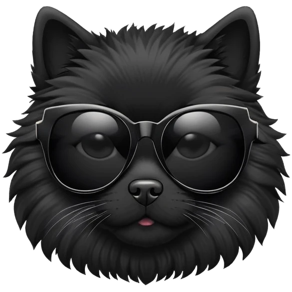 black fluffy dog wearing cat eye sunglasses emoji