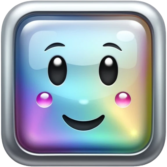 Sparkly glossy silver monochrome iridescent glass square emoji