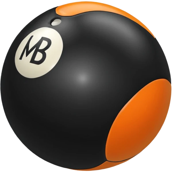 Pool ball back ball with the “MB” written on it. emoji