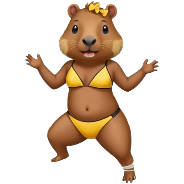 Capy bara in a bathing suit at a strip club dancing on a pool emoji
