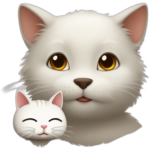 Furry white cat looks at brown wombat emoji
