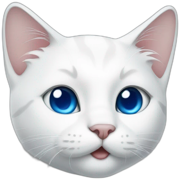 white cartoon cat with a blue right ear, with a blue spot around the right eye, and the left side is white emoji