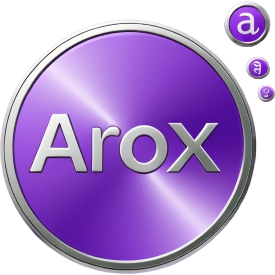 A purple coin spinning in the air. On the front side of the coin, the word 'Arox' is written in large, modern, and shiny letters. Just below 'Arox', in smaller size and simple font, it says 'WEB | SCRIPT | SITE'. The background is dark, with cinematic lighting highlighting the coin’s shine. emoji