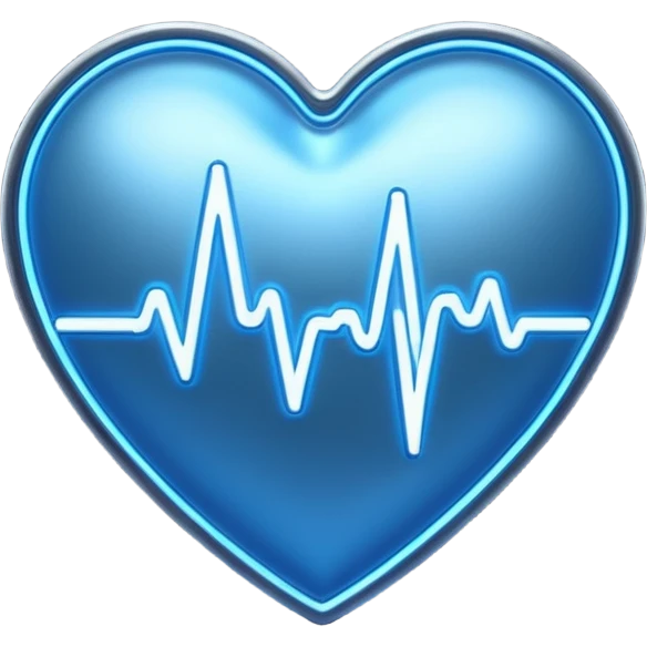 Futuristic premium medical AI logo emoji, sleek metallic heart or shield, ECG line forming stylized letters AI, neon blue and silver, 3D effect, glowing edges, minimal but bold, tech-savvy, high-tech healthcare branding, instantly recognizable, viral-ready, vector flat style with subtle shadows emoji