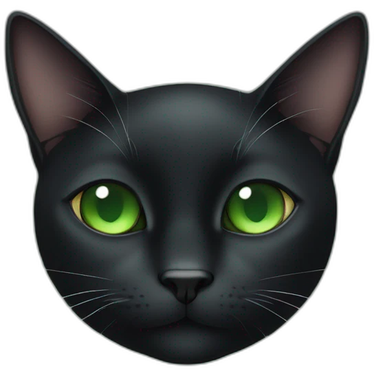 black cat with green eyes and a white stop below the chin in a butterfly shape emoji