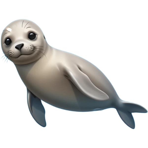 A 3D cartoon seal swimming with visible flippers, calm blue water, soft sunlight, Memoji-style realism. emoji