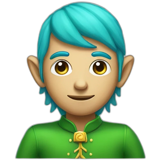 elf man wiht half blue and half green hair with pc in hands emoji