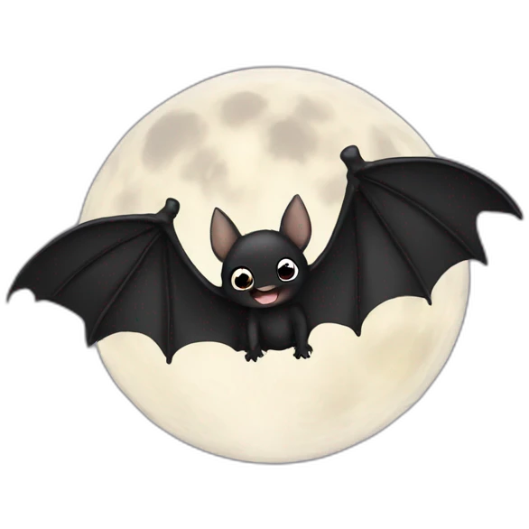 black happy baby bat wings in front of moon emoji