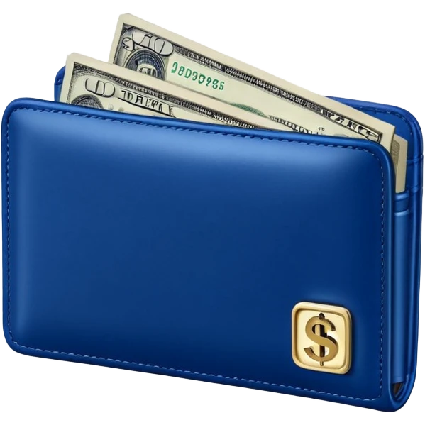 Rich emoji style Deep Blue leather wallet with dollar bills, luxury money vibe, premium 3D emoji, ultra clean, high detail, no background emoji
