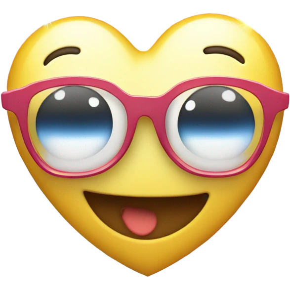 An emoji of a computer with a beaming smile and twinkling eyes, glasses. holding a big heart with sparkels clean white background.
 black outline, white filling emoji