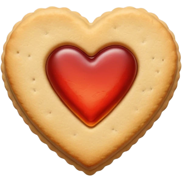 Realistic shortbread cookie in the shape of a heart with light red jelly emoji