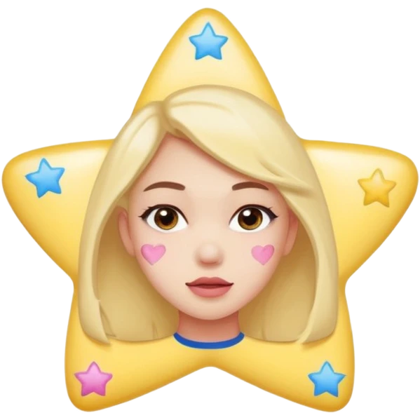 A cute emoji-style young woman with a small pimple on her cheek covered by a colorful pimple patch shaped like a star or heart,The sticker is glossy and pastel-colored (pink, yellow, blue). emoji