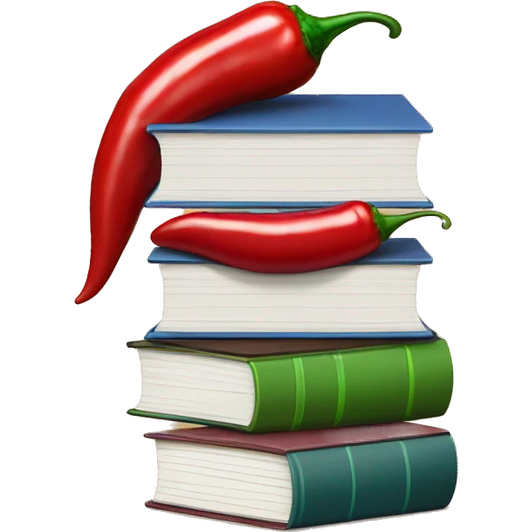 stack of books with a chili pepper emoji