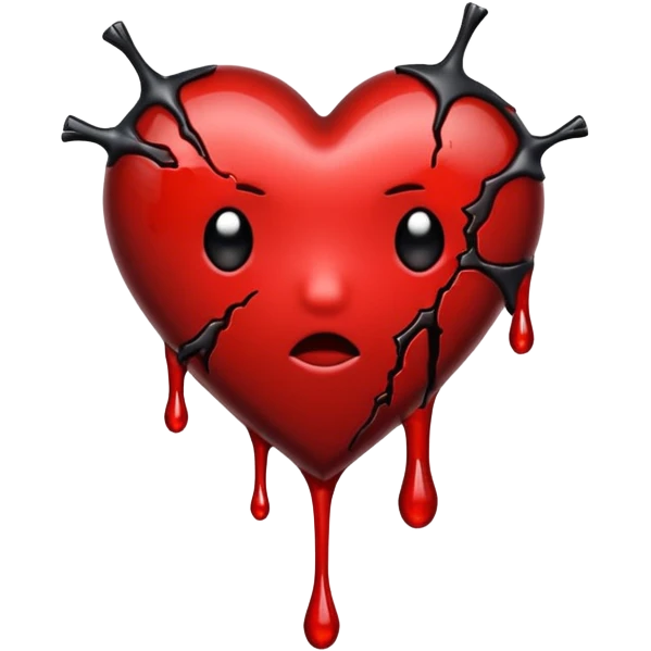 BROKEN BLACK HEART, LITTLE DARK RED BLOOD, DRIPS FROM THE BROKEN CRACK. emoji