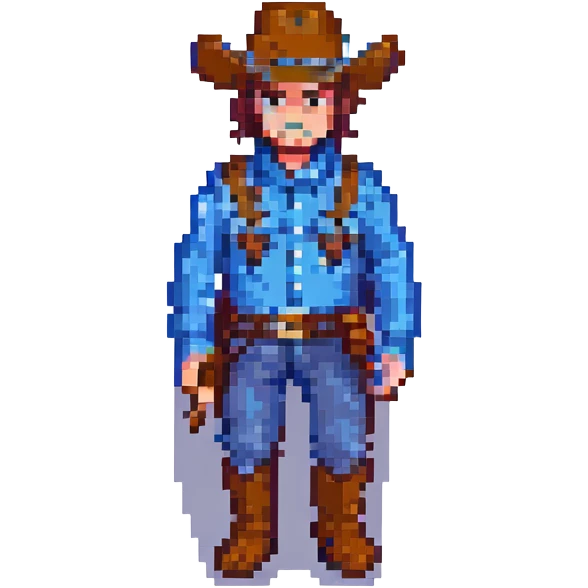 retro vibrant colored cowboy, pixel art style emoji