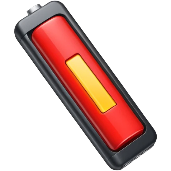 iPhone style emoji of a battery almost empty with a red bar indicating low energy, clean, minimal, glossy look emoji