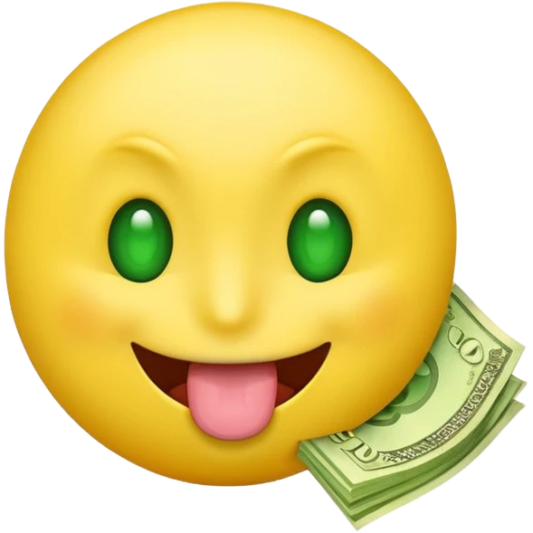 Classic emoji sticking out tongue with green money eyes emoji