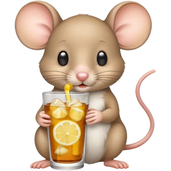 cute mouse drinking those iced teas of lemon emoji