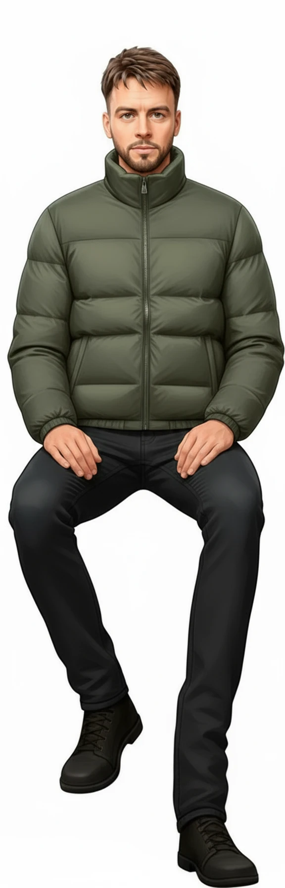нарисуй этого человека в позе сидя строго фас, без фона emoji