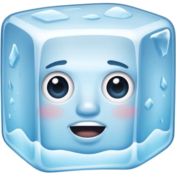 Ice cube with a flat mouth emoji