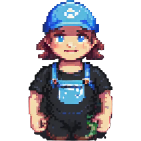 Plumber wearing a black t-shirt in pixel art style, pixelated and retro video game look with clear black t-shirt detail. emoji