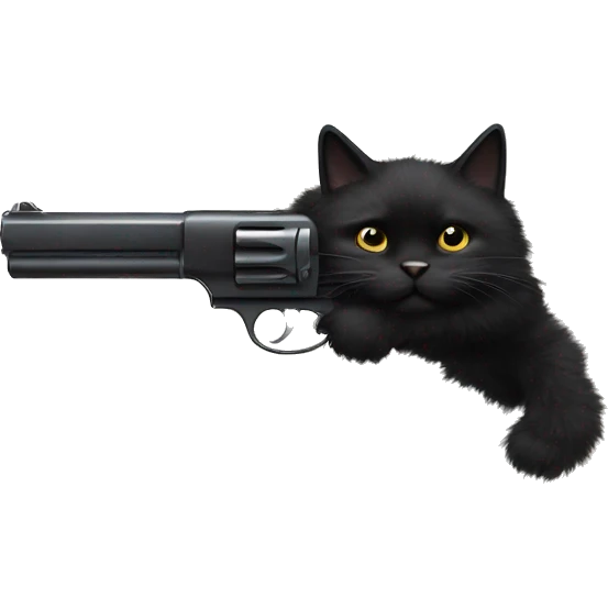 A black fluffy cat with a gun  emoji