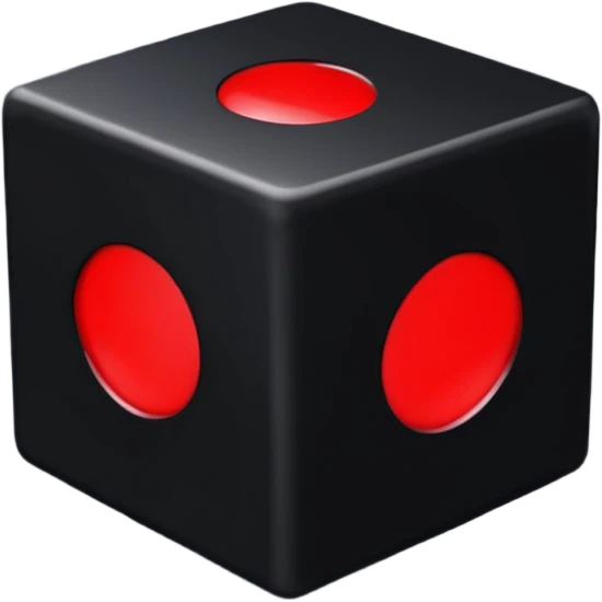 A black cube with a red r emoji