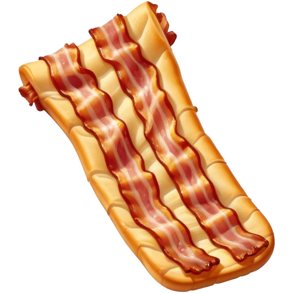 Cinematic crispy sizzling bacon, slightly curled, golden-brown with a perfect crunch, glistening with rich flavor, deep warm tones, served on a breakfast plate, comforting and indulgent. emoji