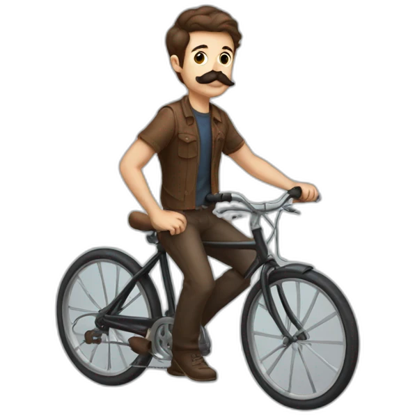 young Man with handlebar moustache on a bike,brown hair and brown moustache emoji