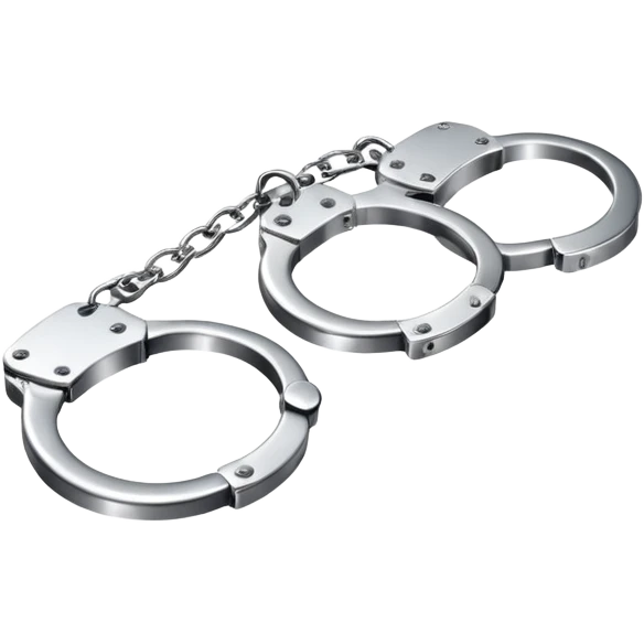 A pair of elegant handcuffs emoji made of silver chrome, smooth rounded design, glossy metallic reflections, luxury fetish aesthetic, minimal iOS emoji style, centered, clean white background emoji