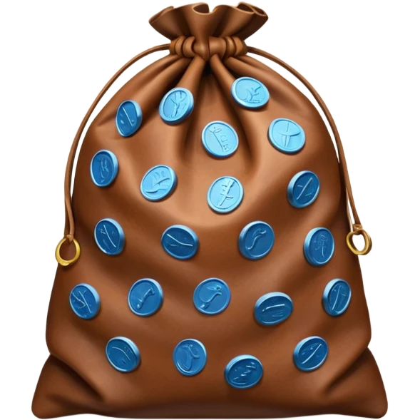 brown money bag of blue coins emoji