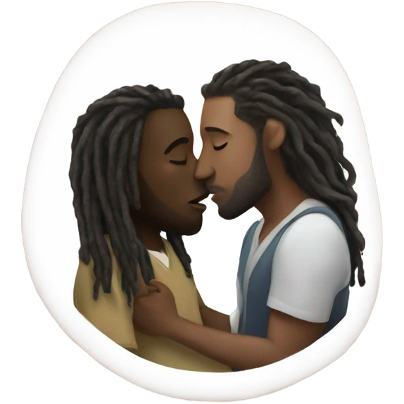 Black man with dreads kissing pregnant white skinned man with brown hair. emoji