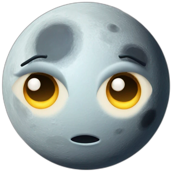 planet Moon with a cartoon confident face with big beautiful eyes emoji